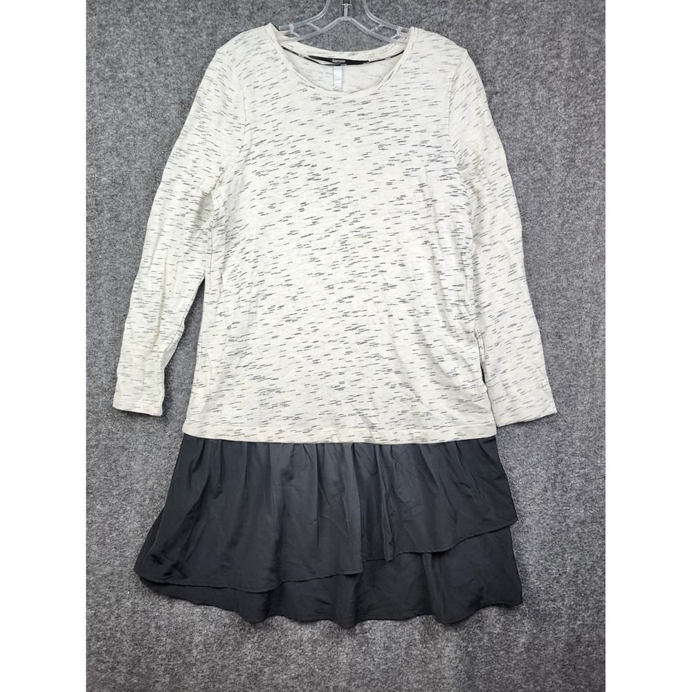 Kensie Mixed Media Dress Womens L White Black Space Dye‎ Tiered Ruffle KS9K7711